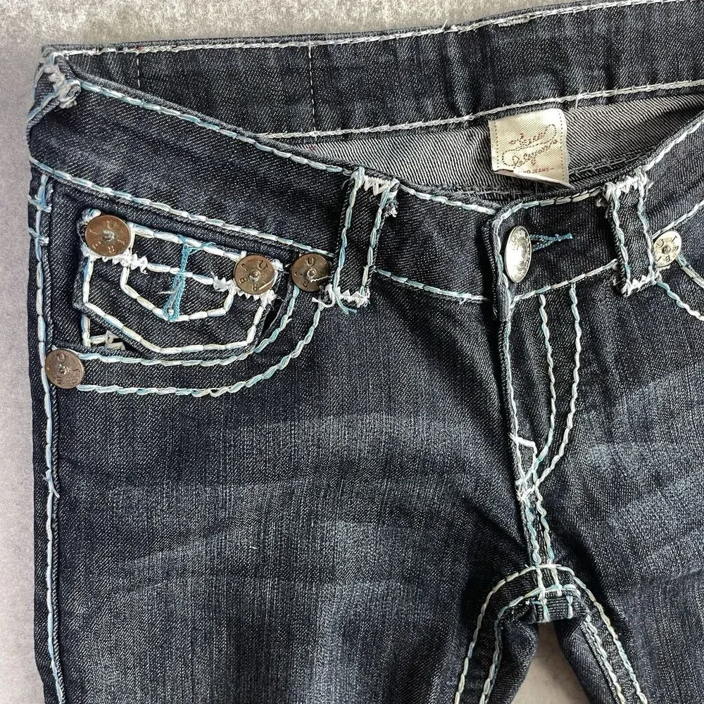 True Religion Joey Super T Jeans Womens 26 Blue White Stitching Straight USA - Picture 5 of 16